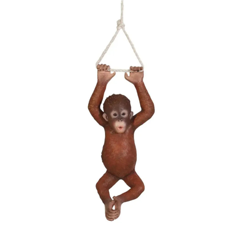 Monkey Baby Orangutan Hanging On Rope Statue