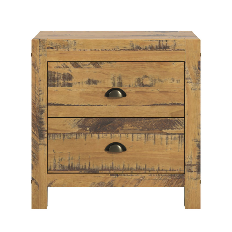 Rustwood Farmhouse 24” W 2 Drawer Nightstand, Solid Wood Rustic Style Bedside, Oak Driftwood