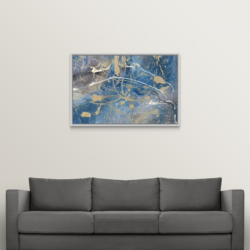 « plongez », peinture sur toile, H 33,7 po x l 49,7 po x P 1,75 po, Cadre flottant blanc