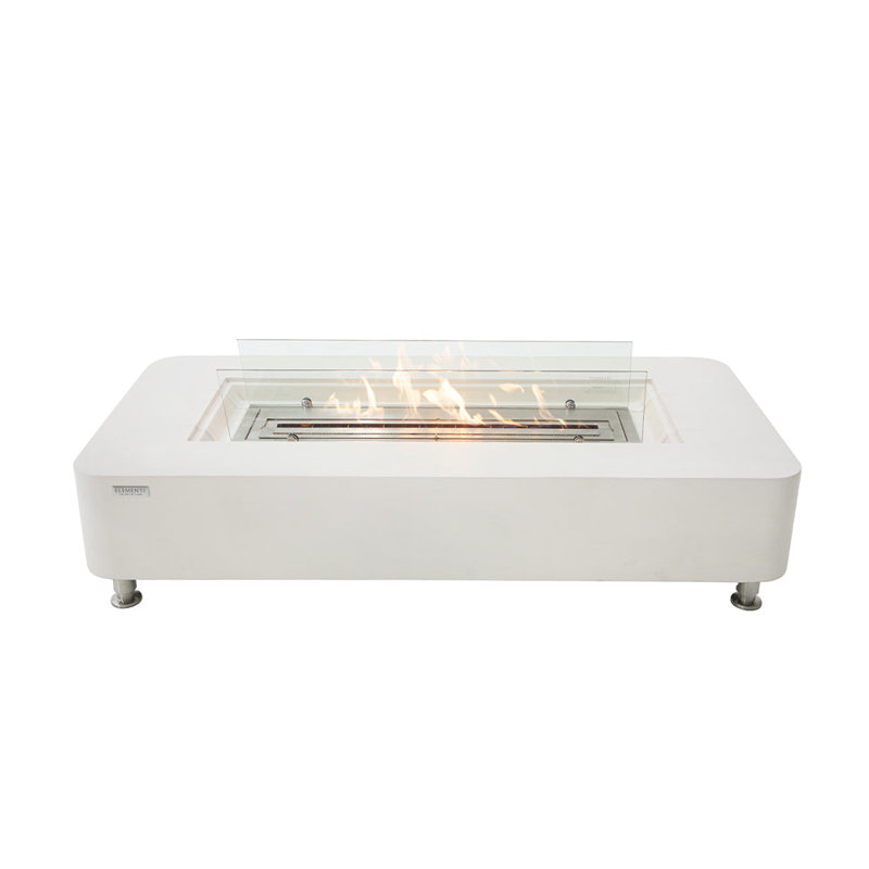 Sydney 14'' H x 61.9'' W Concrete Bio-ethanol Fuel Outdoor Fire Pit Table with Windscreen and Lid, White