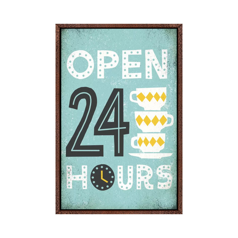 Retro Diner Open 24 Hours I by Michael Mullan - Print on Canvas, Classic Brown Wood Framed, 66.04 cm H x 45.72 cm W