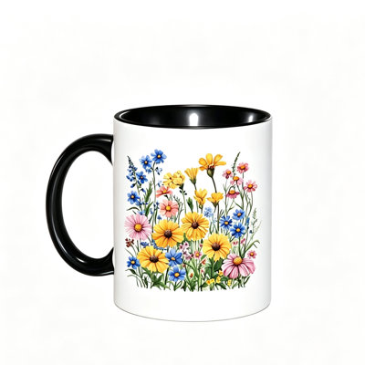 Brightly Colored Floral Ceramic Mug for Tea - Reusable And Insulated Travel Cup, Hand-Wash Only - Great for Both Hot And Cold Drinks.