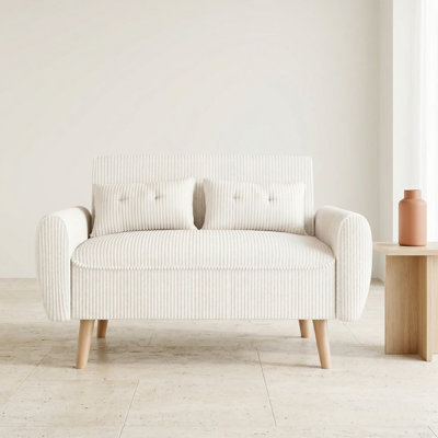 Canapé amateur blanc pur de 48 pouces, velours côtelé doux au toucher, pieds fuselés de style Mid-Century, illumine l'espace, style polyvalent pour les petits salons et les chambres