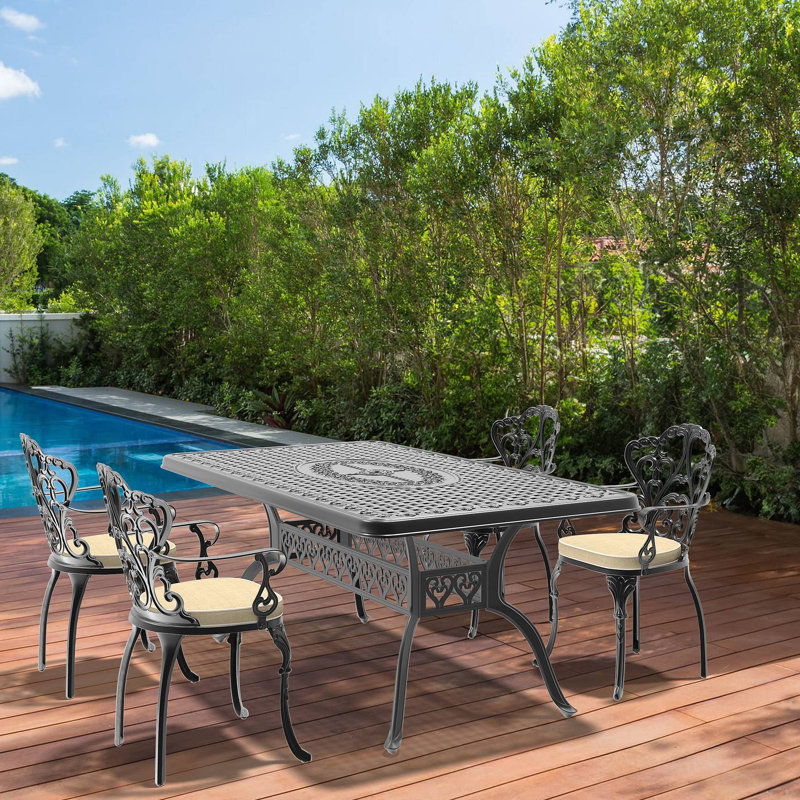 Ensemble de 5 meubles de patio en aluminium coulé avec cadre et coussins de siège