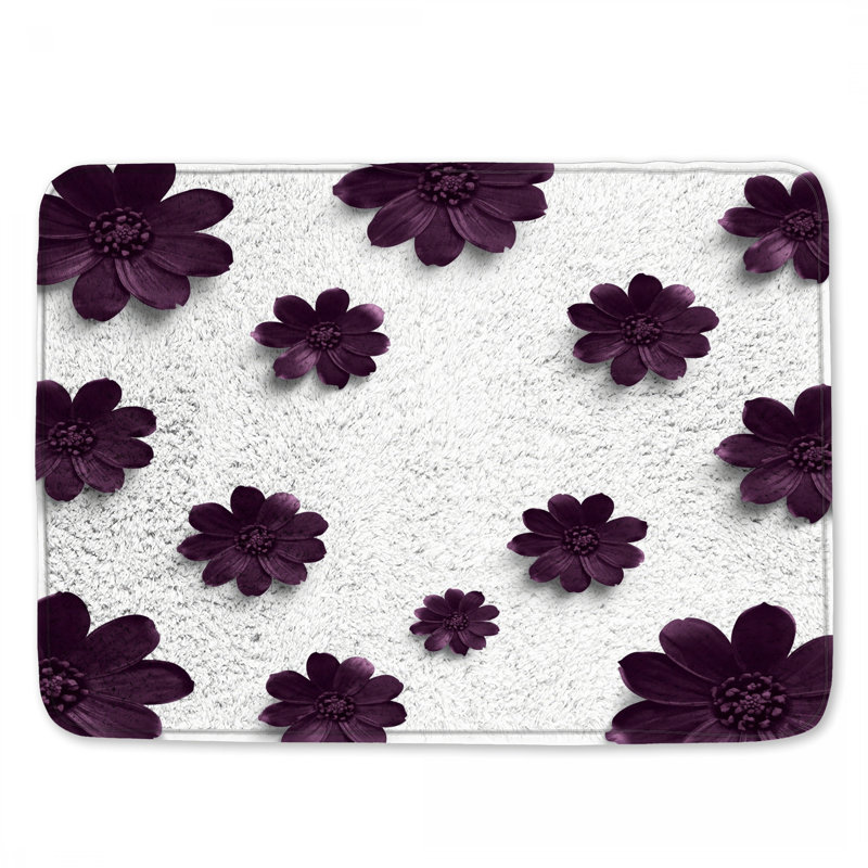 Tapis de bain mauve à motif floral, L 24 po x L 17 po