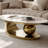 Luxury Oval Sintered Stone Coffee Table, 51.2" L x 27.5" W Marble Effect Tabletop with Polished Gold Stainless Steel Base & Spherical Accent, Modern Glam Centerpiece for Living Room, Stain-Resistant & Scratch-Proof-1778460531-1778460528