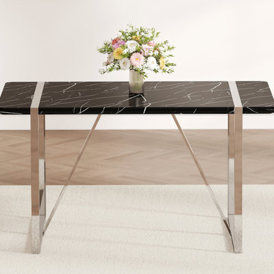 Table de salle à manger de couleur noire, 55 po x 31,5 po x 30 po, pieds en métal galvanisé, cuisine, terrasse, pièce, bureau, pour 4 à 6 personnes, table de 55 po x 31,5 po x 30 po, peut accueillir 6 à 8 personnes, présentoir Fonction