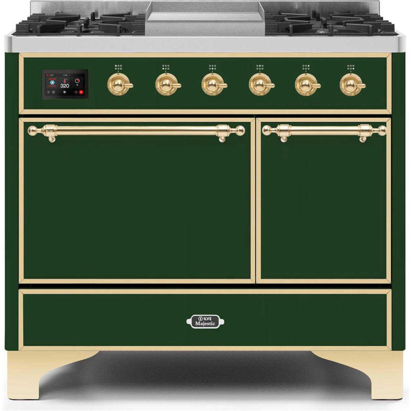 ILVE Majestic II 40 in Dual Fuel Range, Emerald Green/Brass, Liquid Propane