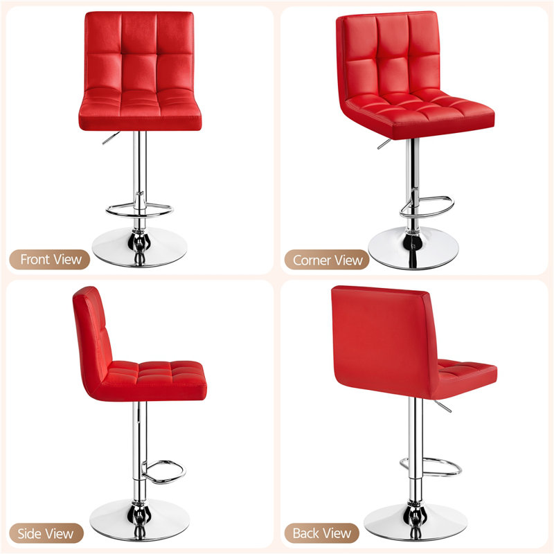 Chandresh Swivel Upholstered Adjustable Height Counter Stool with Metal Frame, Red