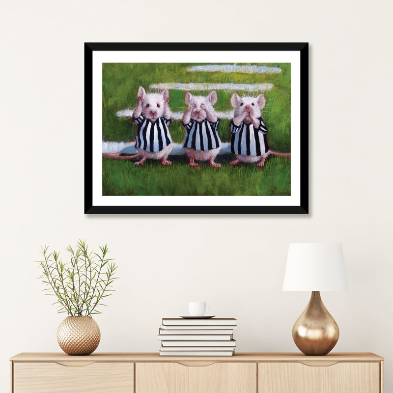«Three Blind Mice», art encadré, H 16 po x l 24 po x P 1 po, Papier encadré noir