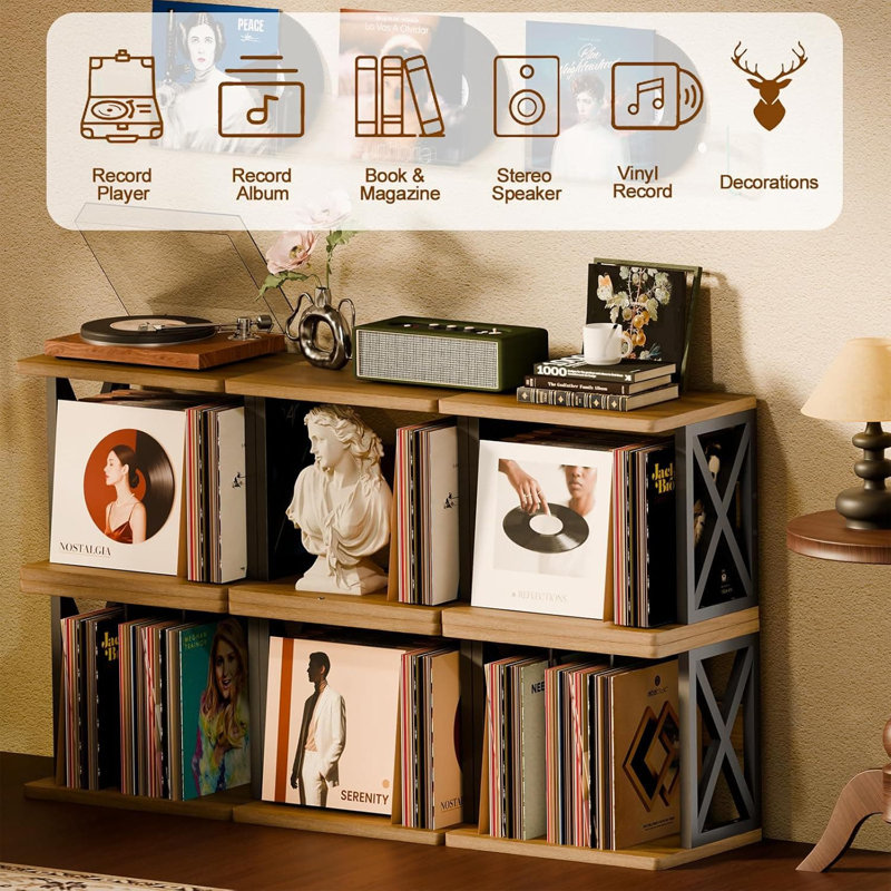 Support de rangement pour disque vinyle à 2 niveaux avec séparateurs, pouvant contenir de 80 à 100 Lps, support de disque empilable pour tourne-disque, livres, magazines et équipement multimédia