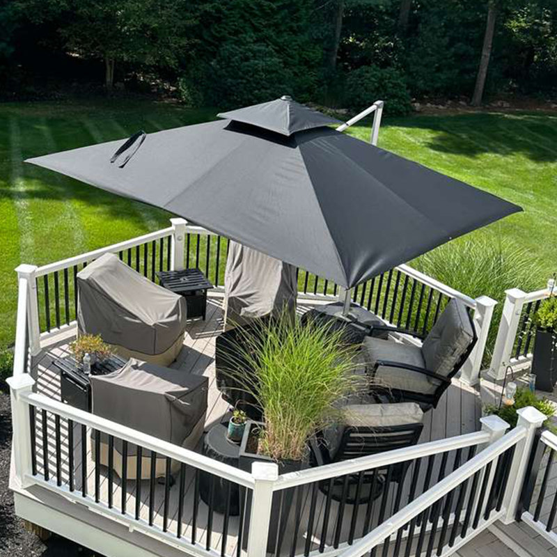 2.75m x3.3m / 2.75m x3.65m Rectangular Cantilever Parasol With Base, Grey, 274cm H x 330cm W x 270cm D