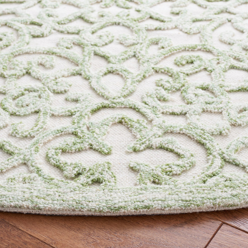 Tapis ivoire / vert Trella Trace 103, Rond 6 pi