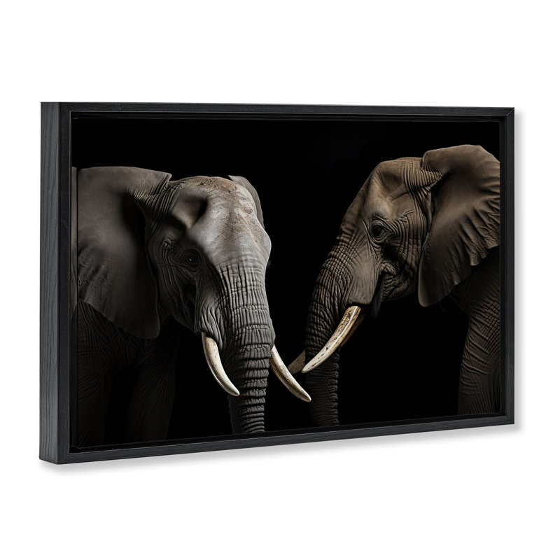 Cadre flottant Pachyderm Elephant pair, design par Decent Exposures, Cadre flottant noir de jais, H 21 po x l 31 po