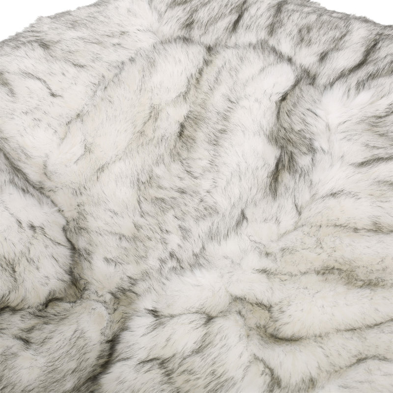 Petit fauteuil à billes arrondi en fausse fourrure de 5 pieds, Fausse fourrure blanche / grise