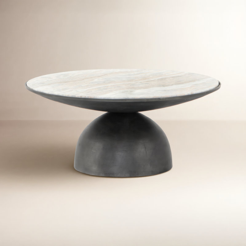 Anara Seraphine Pedestal Coffee Table, Creamy Taupe Top/Light Gray Base, 15.75" H x 35.25" L x 35.25" W