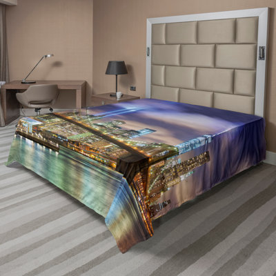 Drap plat Ambesonne New York, Manhattan, États-Unis, mauve, vert