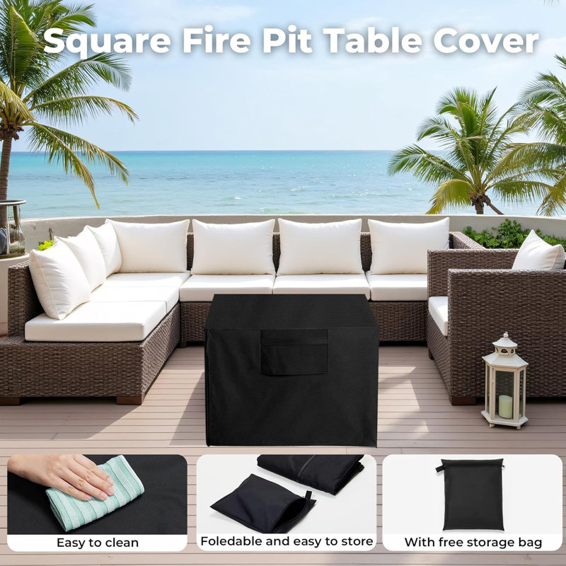 Couvre-foyer carré noir enduit de polyuréthane 420D | Protecteur de table de feu au propane imperméable 30-36 pouces - 30-36 "