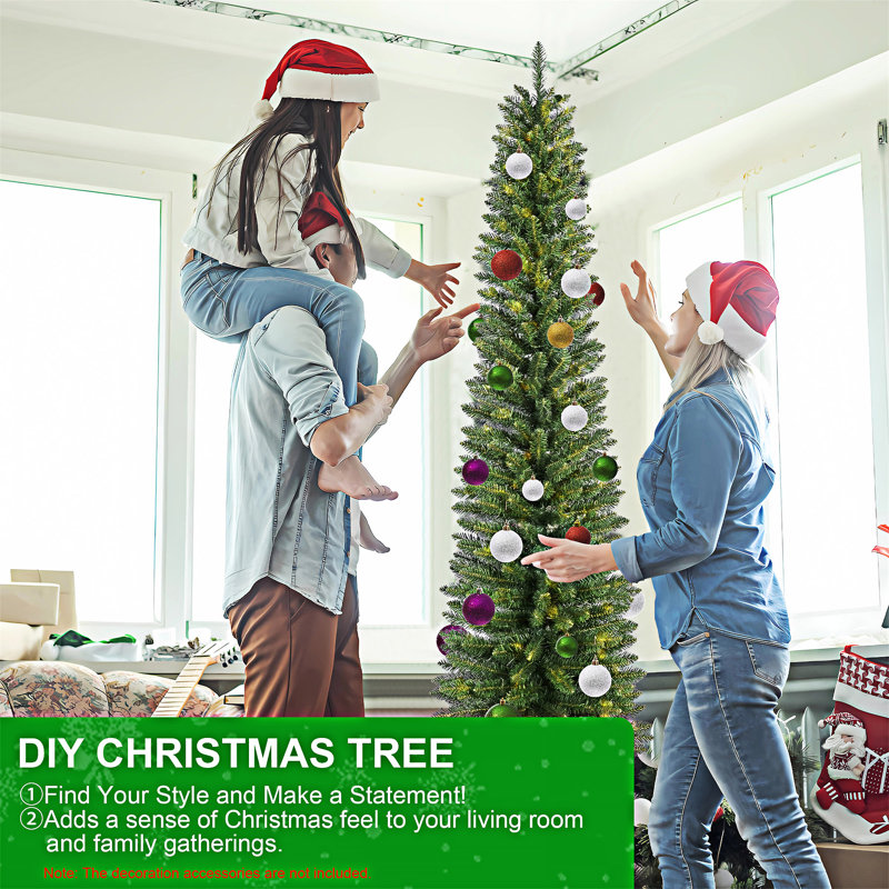 Arbre de Noël mince avec support en métal, 7', Non pré-éclairé