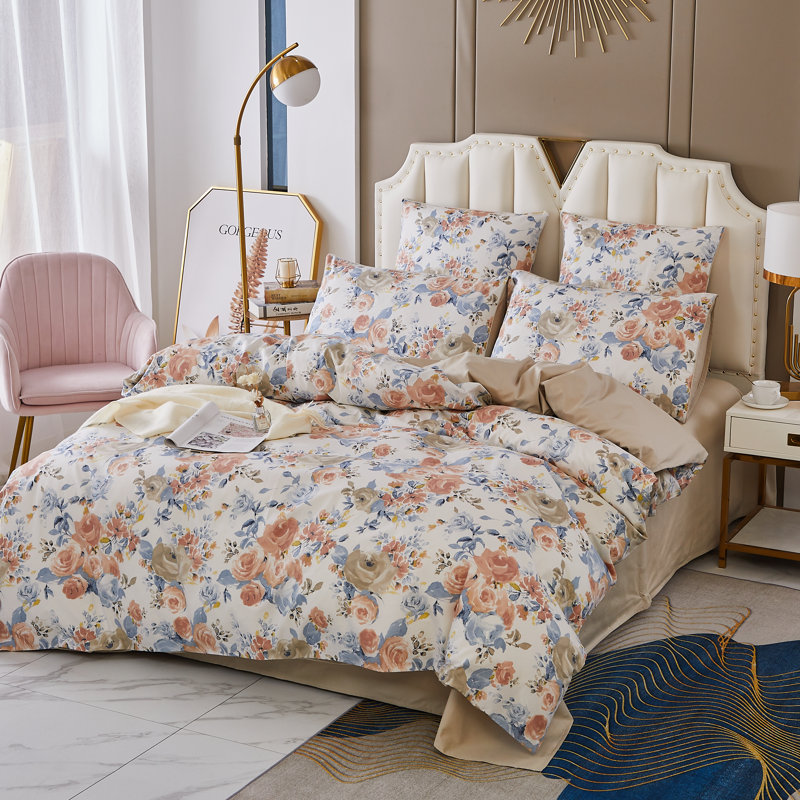  800TC 100% Egyptian Cotton Duvet Cover Set, 3pcs Vintage Garden Flower Print Bedding Set, Skin-friendly, Aesthetic Botanical Pattern for Bedroom Guest Room Student Dorm All Seasons