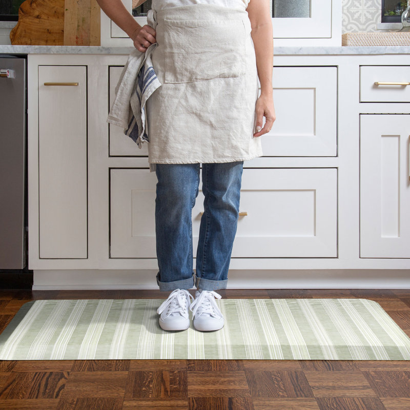 Anti-Fatigue Kitchen Comfort Mat, Sandstone Linen Stripes Pattern in Green, 20" x 48", Green