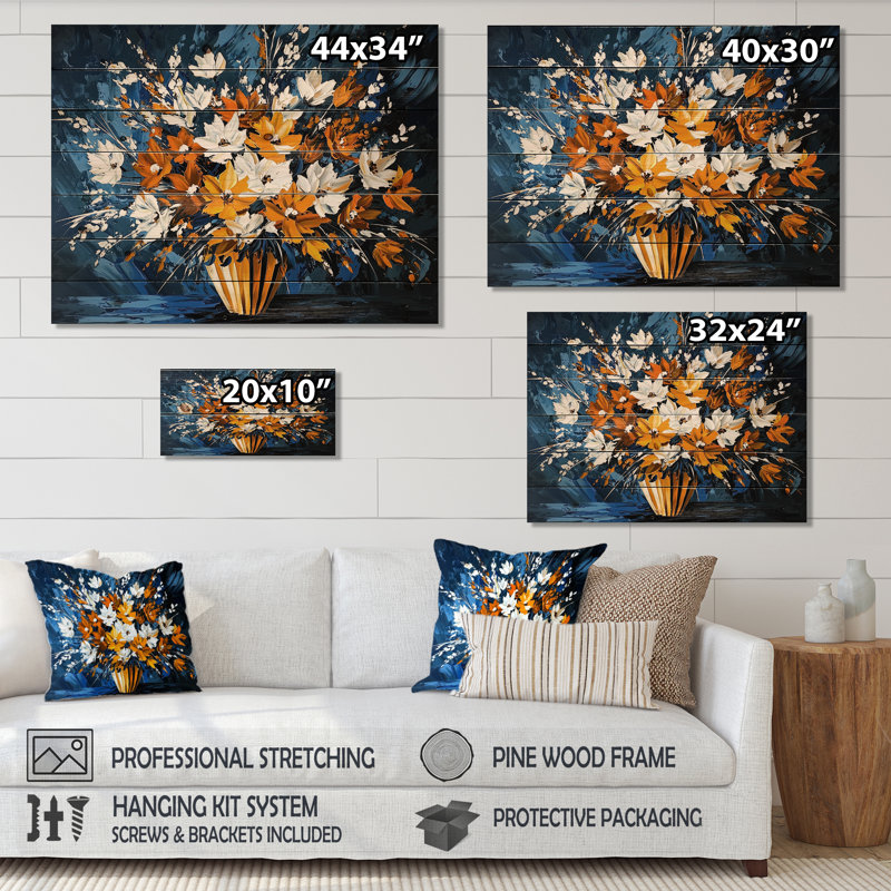 Décoration murale sur bois de pin naturel Country Bloom Floral - Botanicals, H 34 po x l 44 po