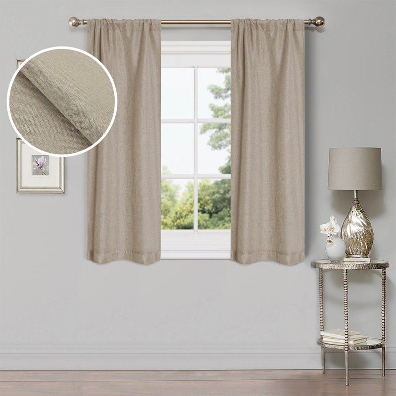 Frosted Almond Linen Pattern Blackout Curtain Panels, 26" x 63"