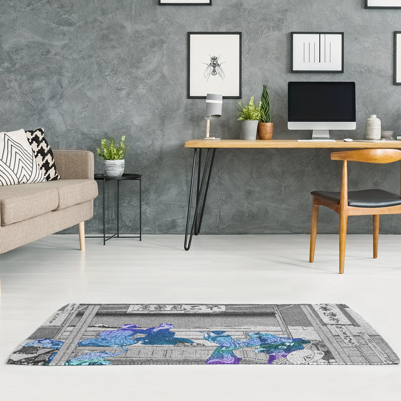Tapis bleu / gris Yoshida at Tokaido, Rectangle 3 pi x 5 pi