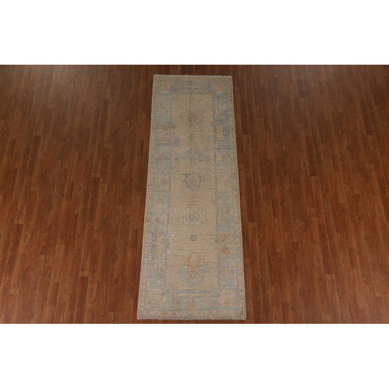 Tapis de couloir unique en laine noué à la main de style nouvel âge 3 pi x 8 pi 9 po Oushak