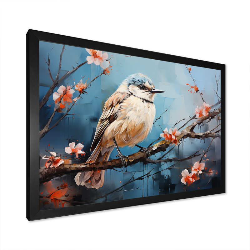 «Winter Birds On Snowdrops Branch» sur toile, H 24 po x l 32 po x P 1 po, Cadre simple noir