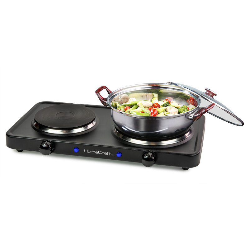 Plaque de cuisson électrique portative à double brûleur pour comptoir HomeCraft, 1500 watts, contrôle de température réglable