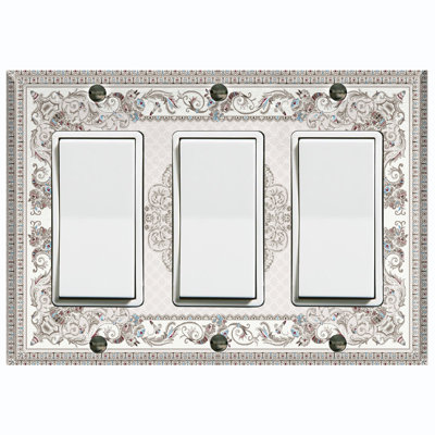 Metal Light Switch Plate Outlet Cover (Elegant Gray Rustic White - Triple Rocker)