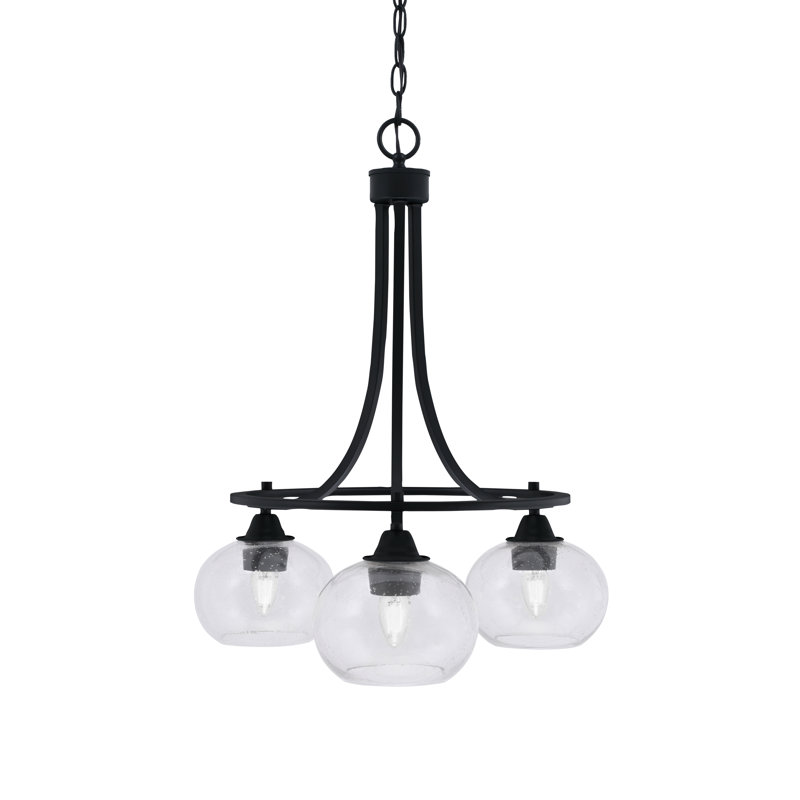 Lustre 3 lumières Paramount illustré en finition noir mat avec verre transparent 7 "