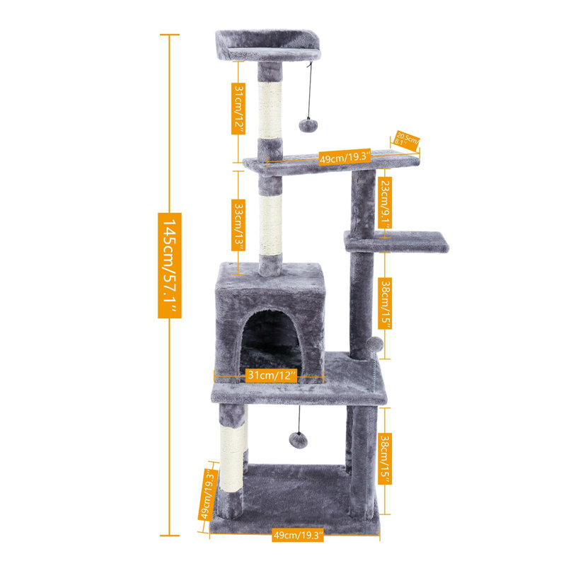 53.5'' Light Gray Sisal Cat Tree Condo with Scratching Posts