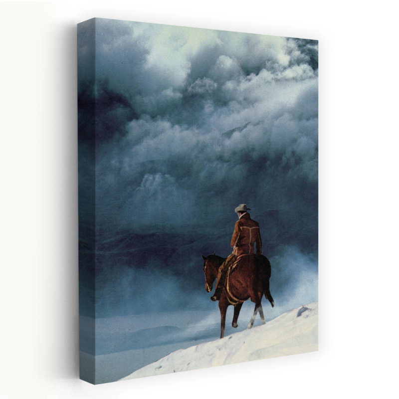 Art contemporain rétro, cheval abstrait, paysage d'hiver, H 60 po x l 40 po