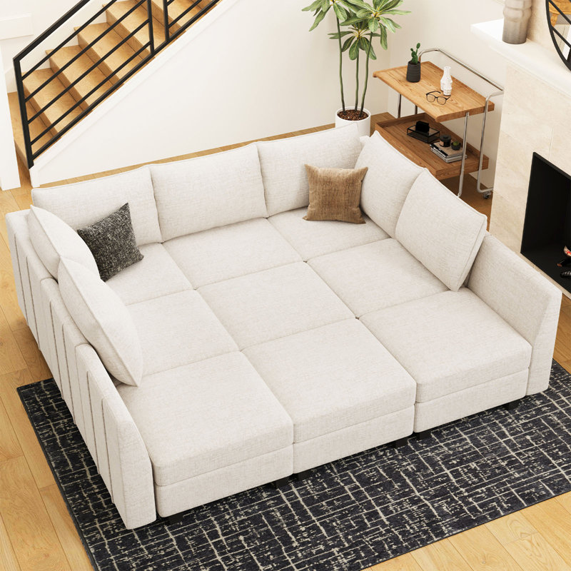 Canapé-lit modulaire surdimensionné en U avec chenille Uthyr Chenille, H 36,2 po x l 87 po x P 85,2 po, Chenille beige