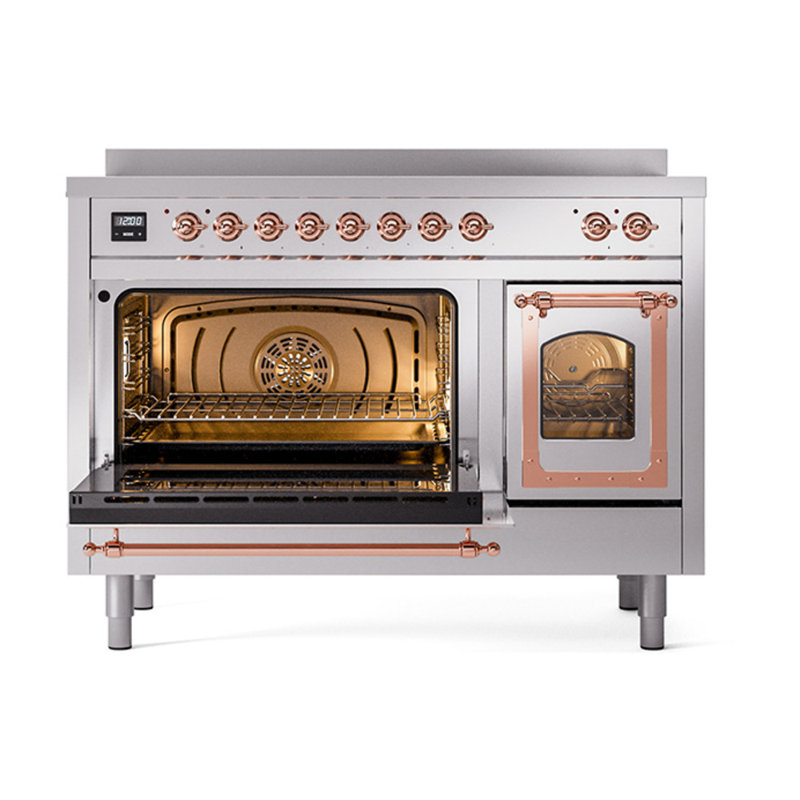 ILVE Nostalgie II Noblesse 48 dans la gamme d'induction, 6 éléments d'induction (porte en verre), Stainless Steel/Copper