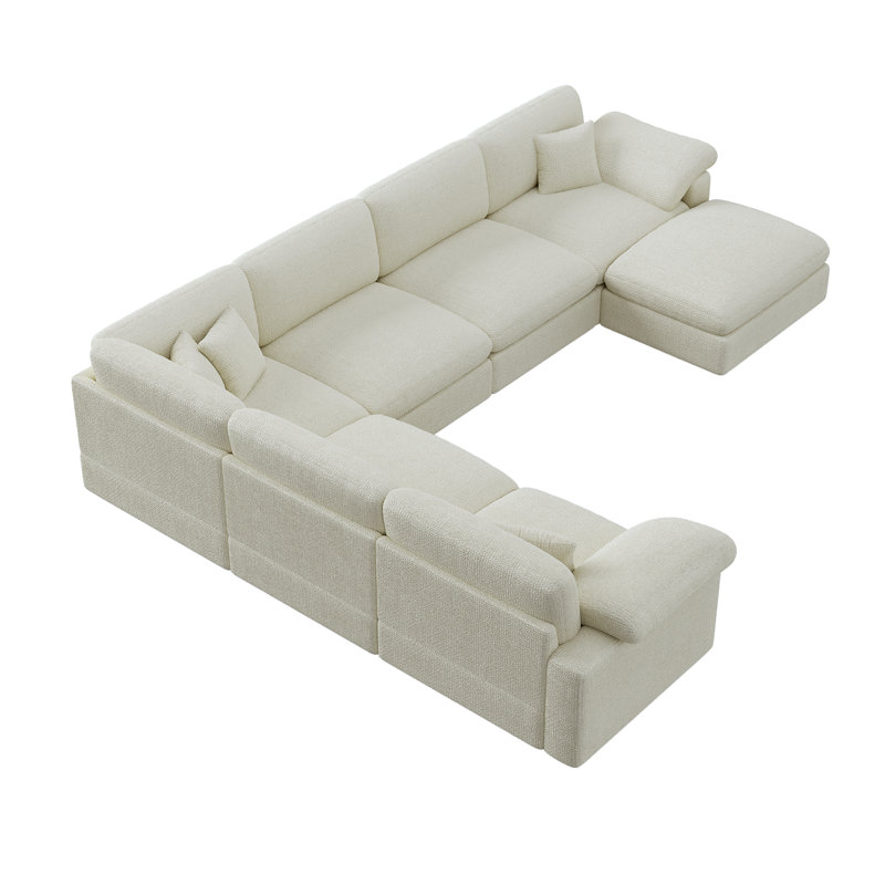 Canapé modulaire de coin moderne 7 pièces avec repose-pieds amovible Cloud, Tissu beige