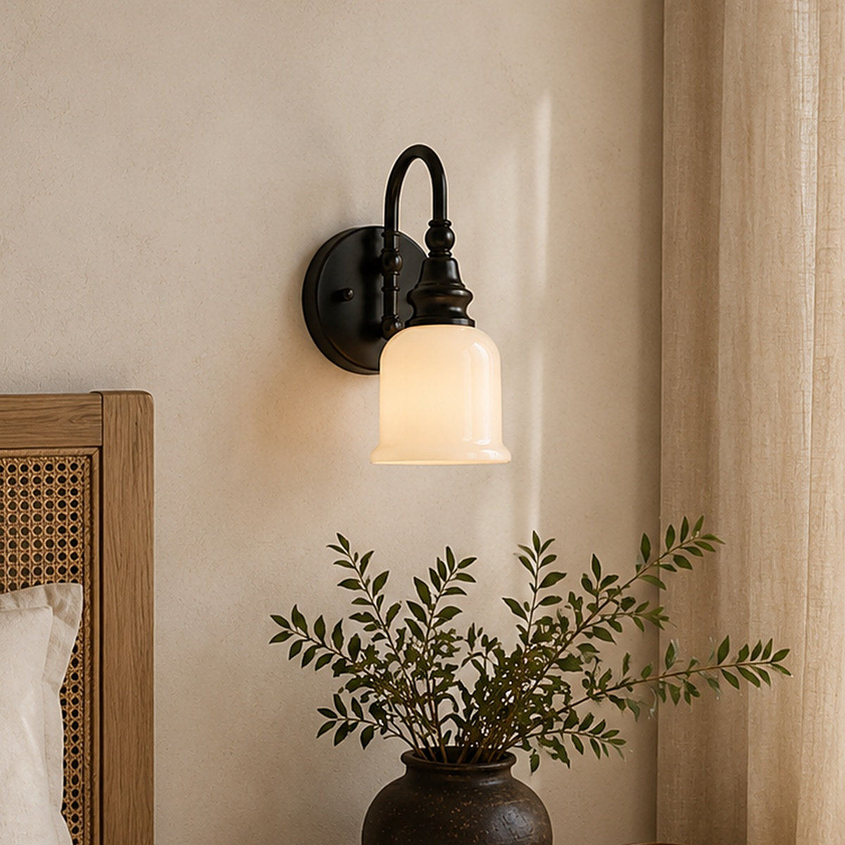 Cassiel Single Light Dimmable Armed Sconce, Matte Black