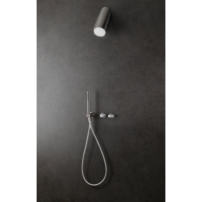 Acquaco Linki P360 Wall Mount Adjustable Shower Head, 4-1/2" Diameter, 10-7/8" Length, Black Face, Sliver/Black