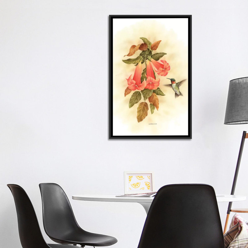 Hummingbird Delight - impression d'art graphique, Toile avec cadre noir, Aucun mat, H 40 po x l 26 po x P 1,5 po