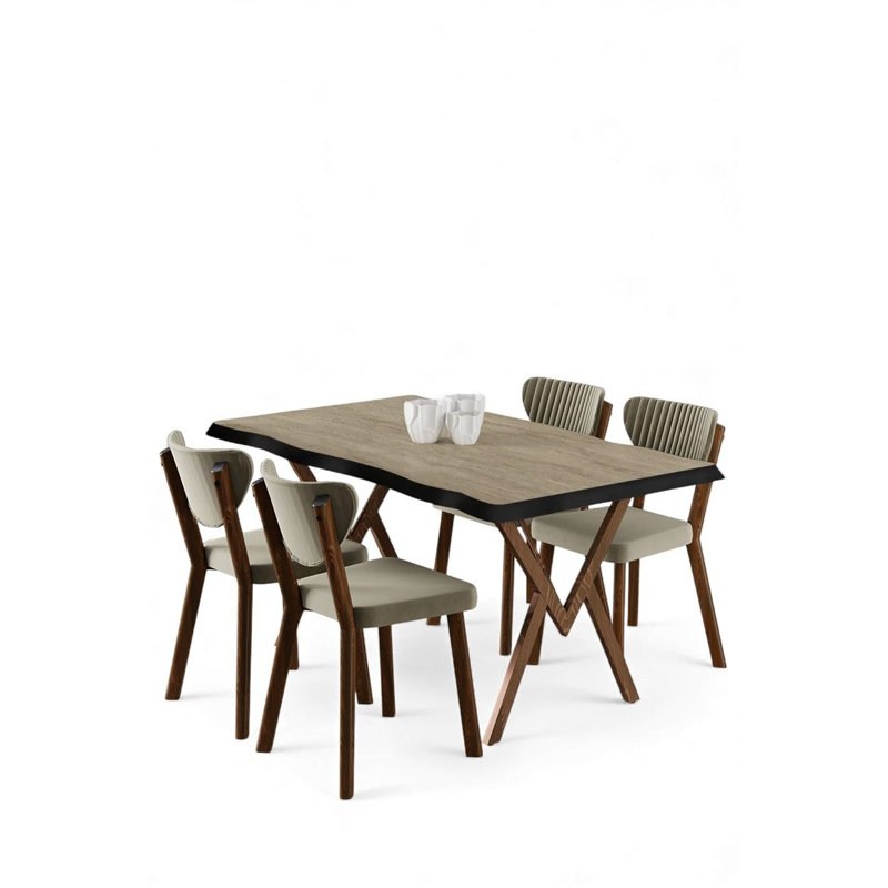 Ensemble de table et chaises de salle à manger (5 pièces), Crème, Travertin