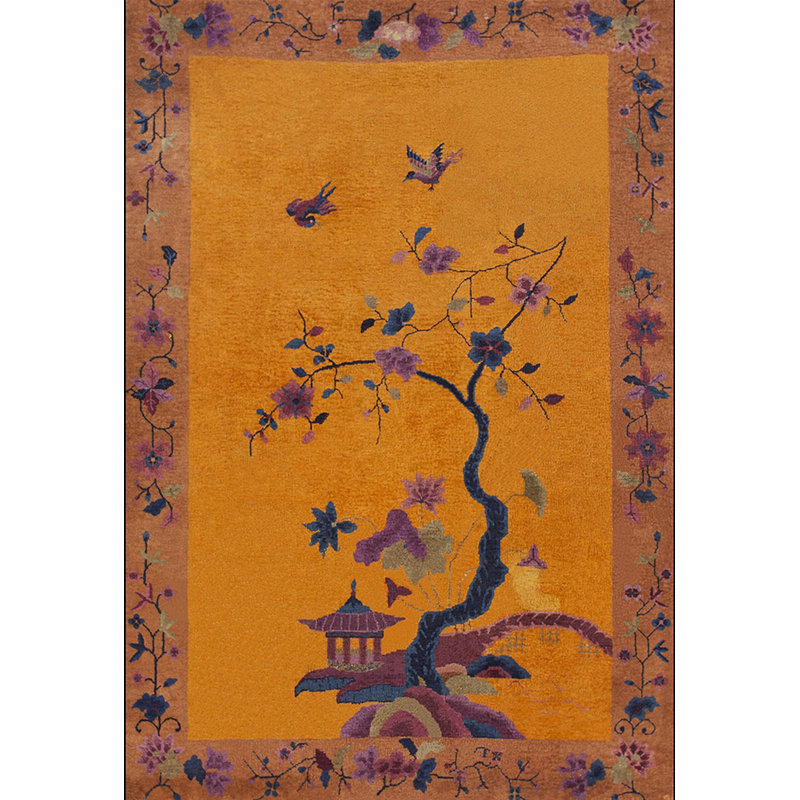 Wool Chinese Art Deco Hand Knotted Pile Antique 1920s Floral Rug
