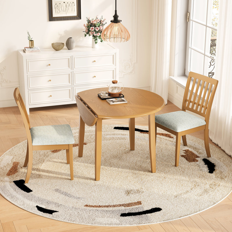 3 tables de salle à manger pour 2 personnes, 1 table ronde extensible + 2 chaises rembourrées en tissu gris, design d'espace, style moderne, capacité de 250 lb, bois d'hévéa dans les appartements, design scandinave