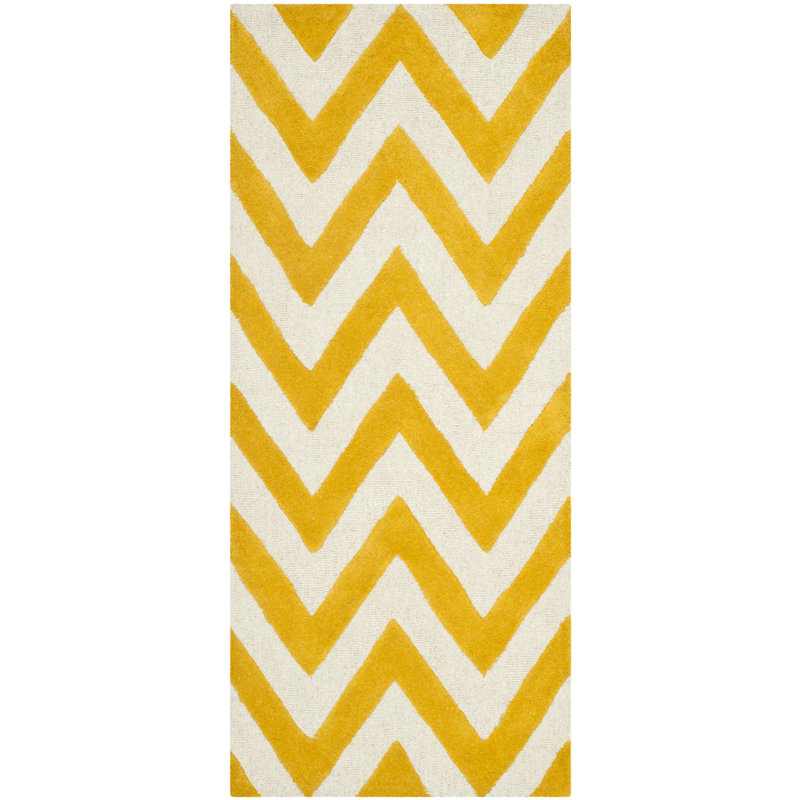 Nero Chevron Wool Hand Woven Area Rug, Runner 76 x 244 cm