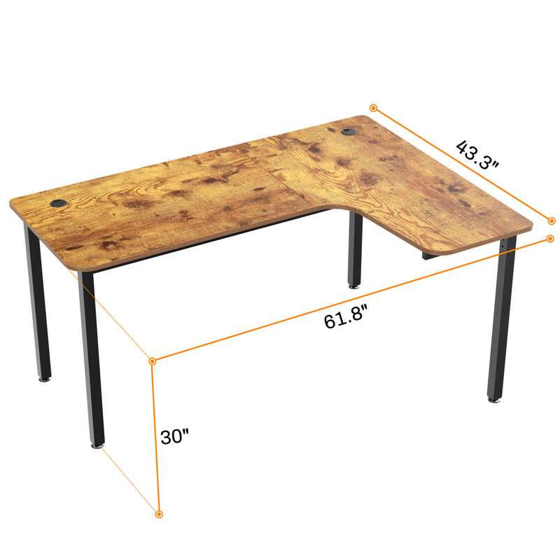 L-Shaped Metal Base Computer Desk, Left Hand Return, Brown