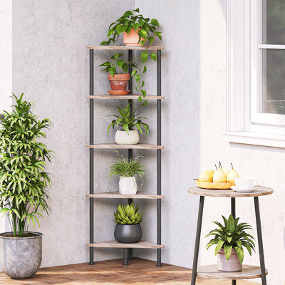 Corner Shelf Stand, Corner Bookshelf, Storage Standing Shelf Unit With Metal Frame, Plant Stand, Corner Bookcase For Living Room