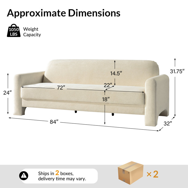 Werts Modern 84" Curved Chenille Sofa, Ivory