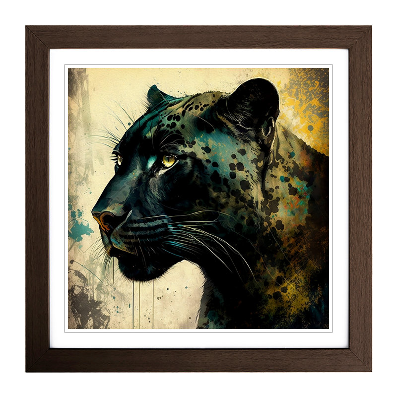 Panther - Single Picture Frame Print on Wood, Walnut