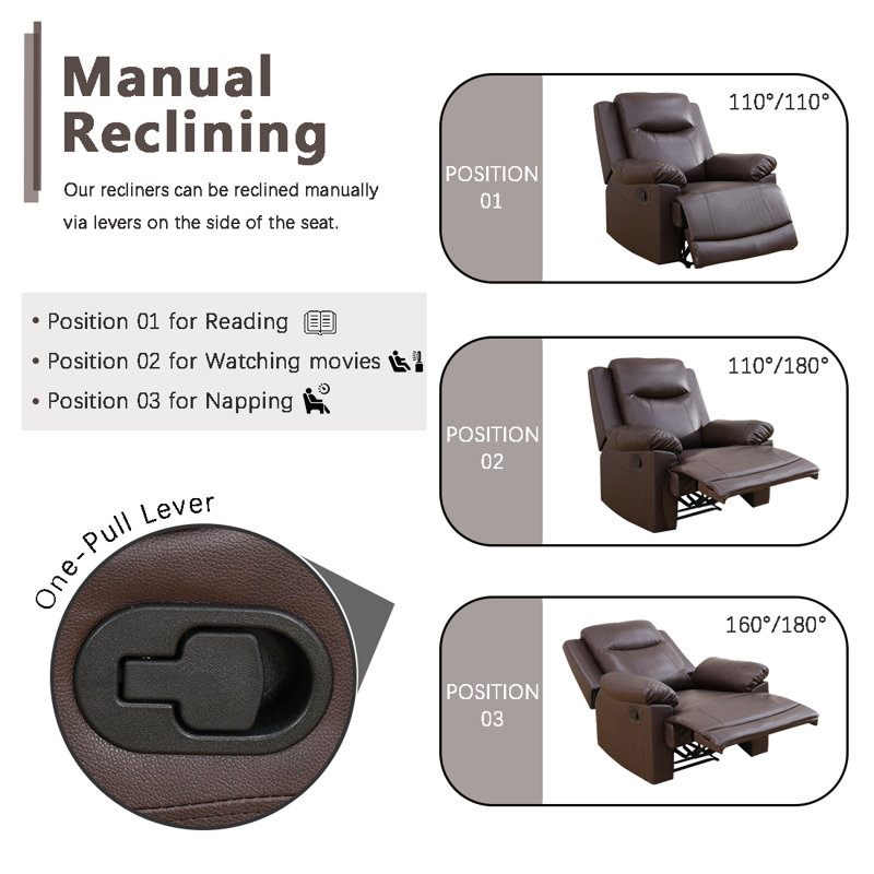Brown Semi-PU Leather 2-Piece Recliner Sofa Set – Manual Reclining Couch Set with Loveseat & Sofa for Living Room
